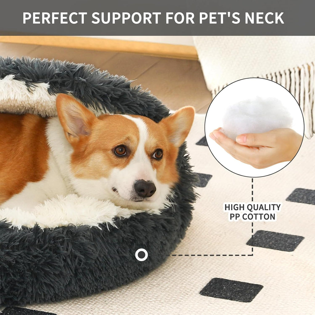 Hooded Donut Dog Bed. Self-Warming Cat Cave for Puppies & Kittens?