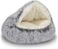 ShinHye Cat Bed Round Plush Fluffy Hooded Cat Bed Cave