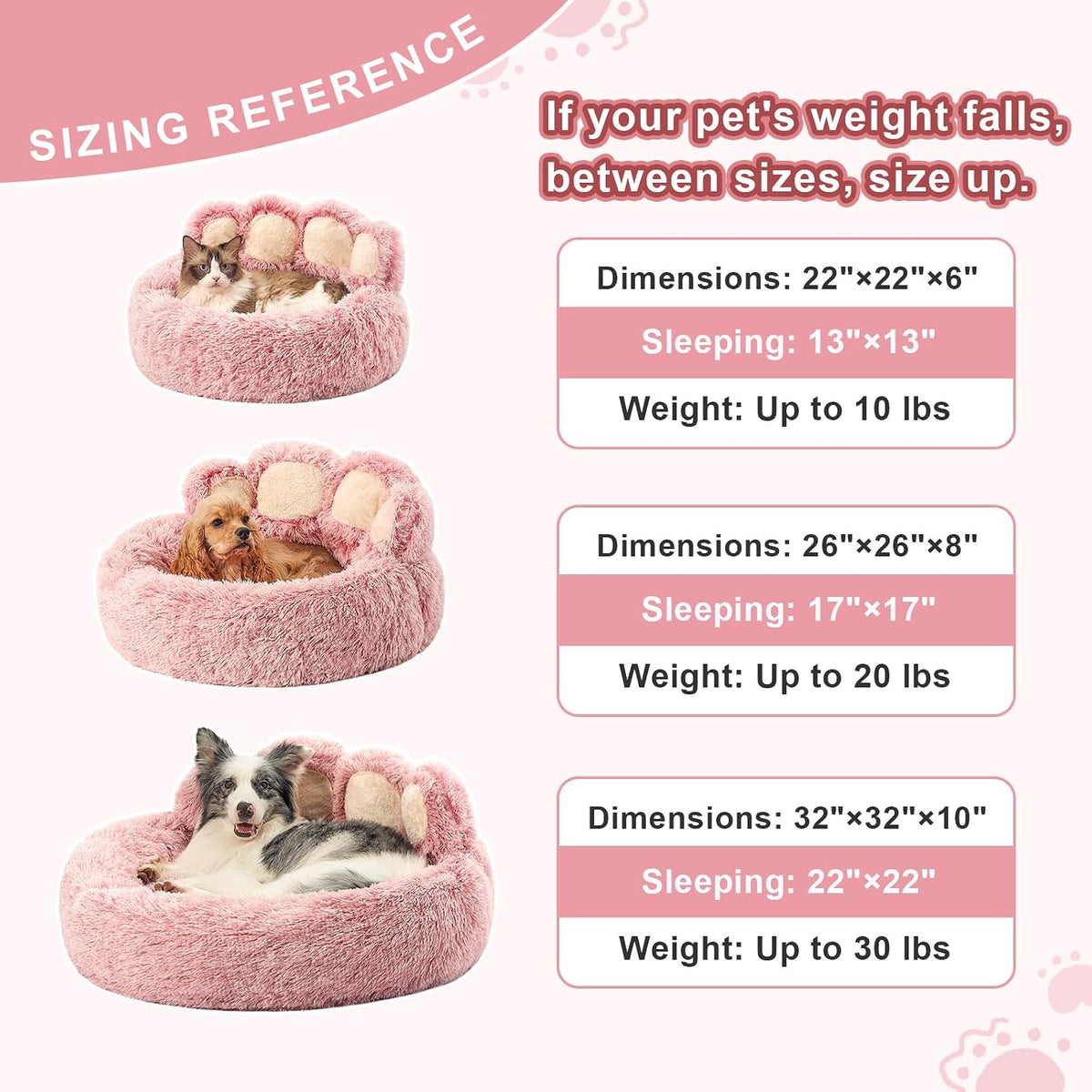 Jiupety Paw Shape Calming Pet Bed. Plush Faux Fur Donut Bed for Dogs & Cats
