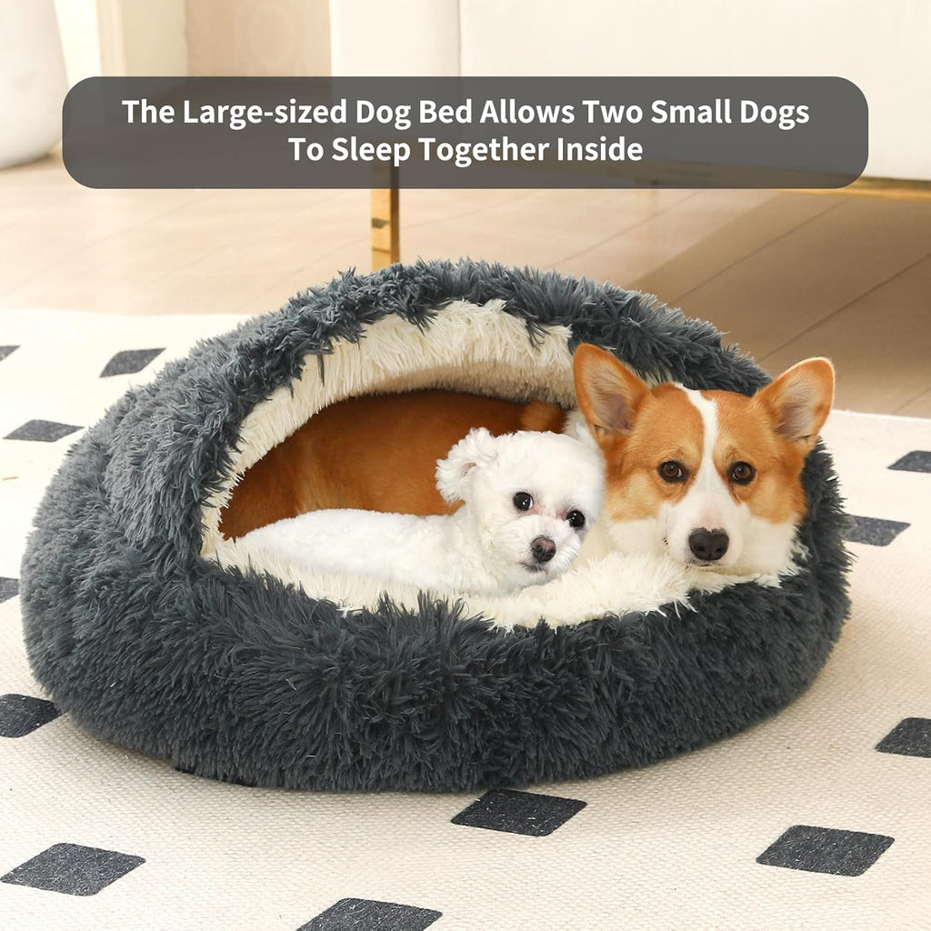 Hooded Donut Dog Bed. Self-Warming Cat Cave for Puppies & Kittens?
