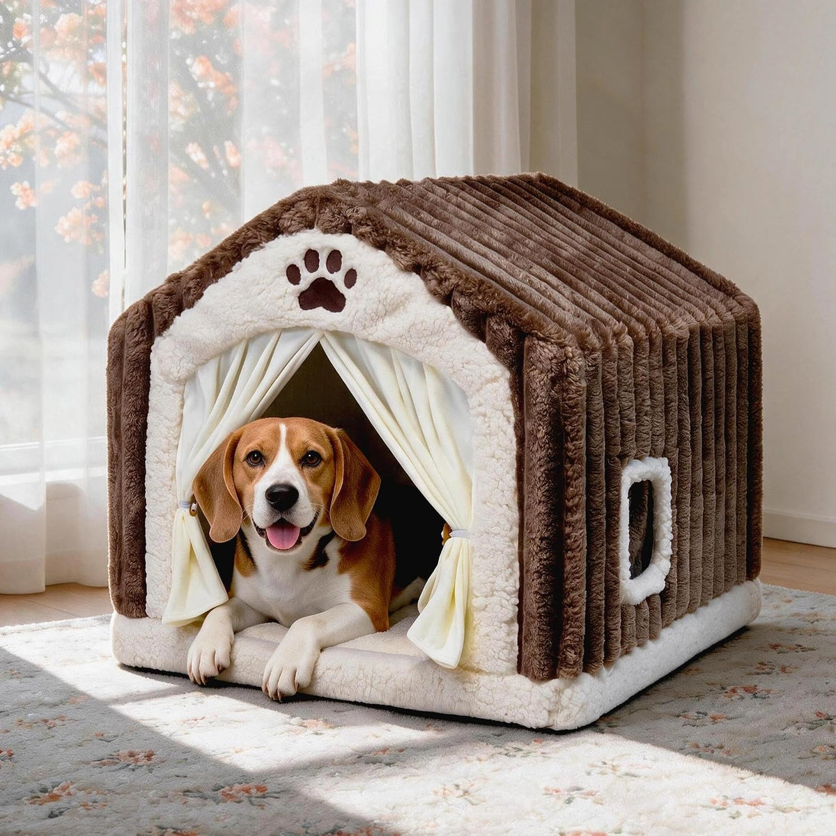 Pelemee Luxury Dog House Indoor. Warm Double-Layer Dog Cave Bed