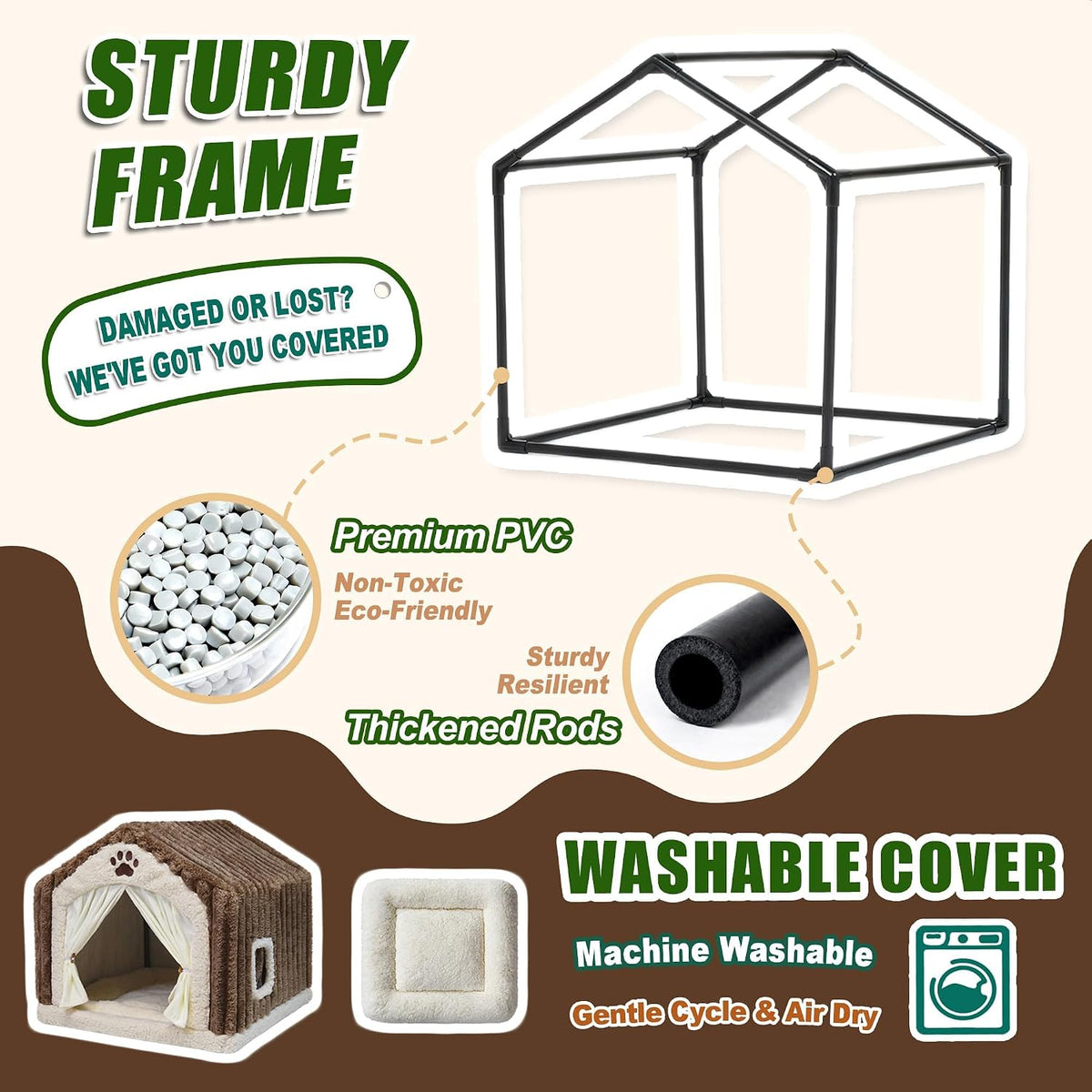 Pelemee Luxury Dog House Indoor. Warm Double-Layer Dog Cave Bed
