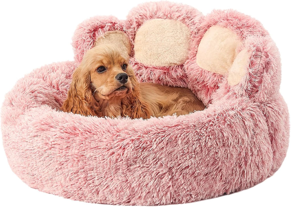 Jiupety Paw Shape Calming Pet Bed. Plush Faux Fur Donut Bed for Dogs & Cats