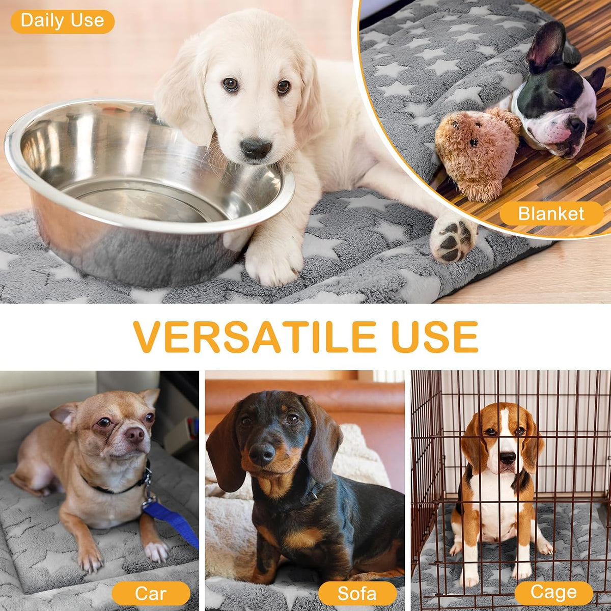 VitalCozy 4 Pcs Dog Crate Pads Soft Warm.18 x 24 x 1.6 Inch.Star.Gray