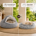 ShinHye Cat Bed Round Plush Fluffy Hooded Cat Bed Cave