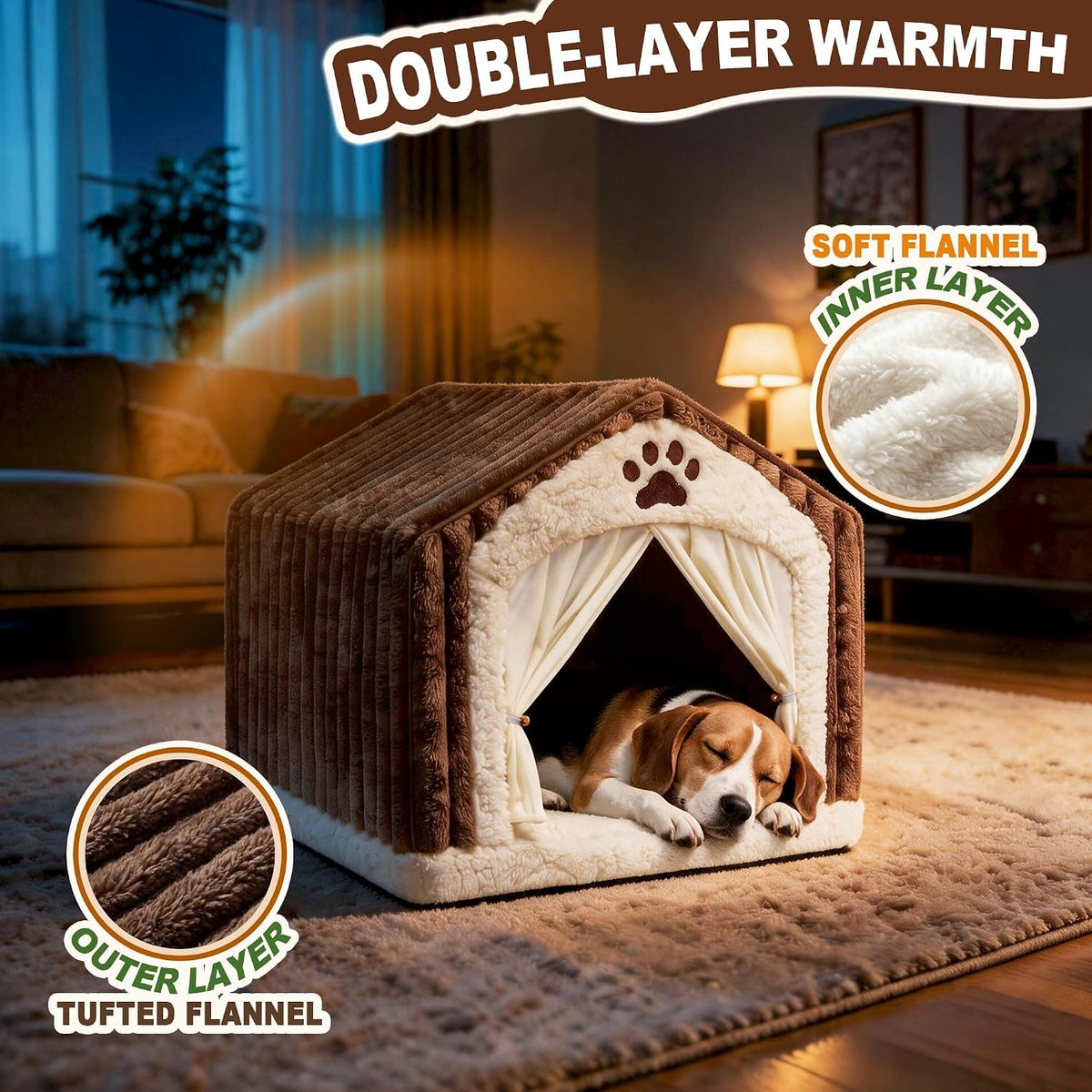 Pelemee Luxury Dog House Indoor. Warm Double-Layer Dog Cave Bed