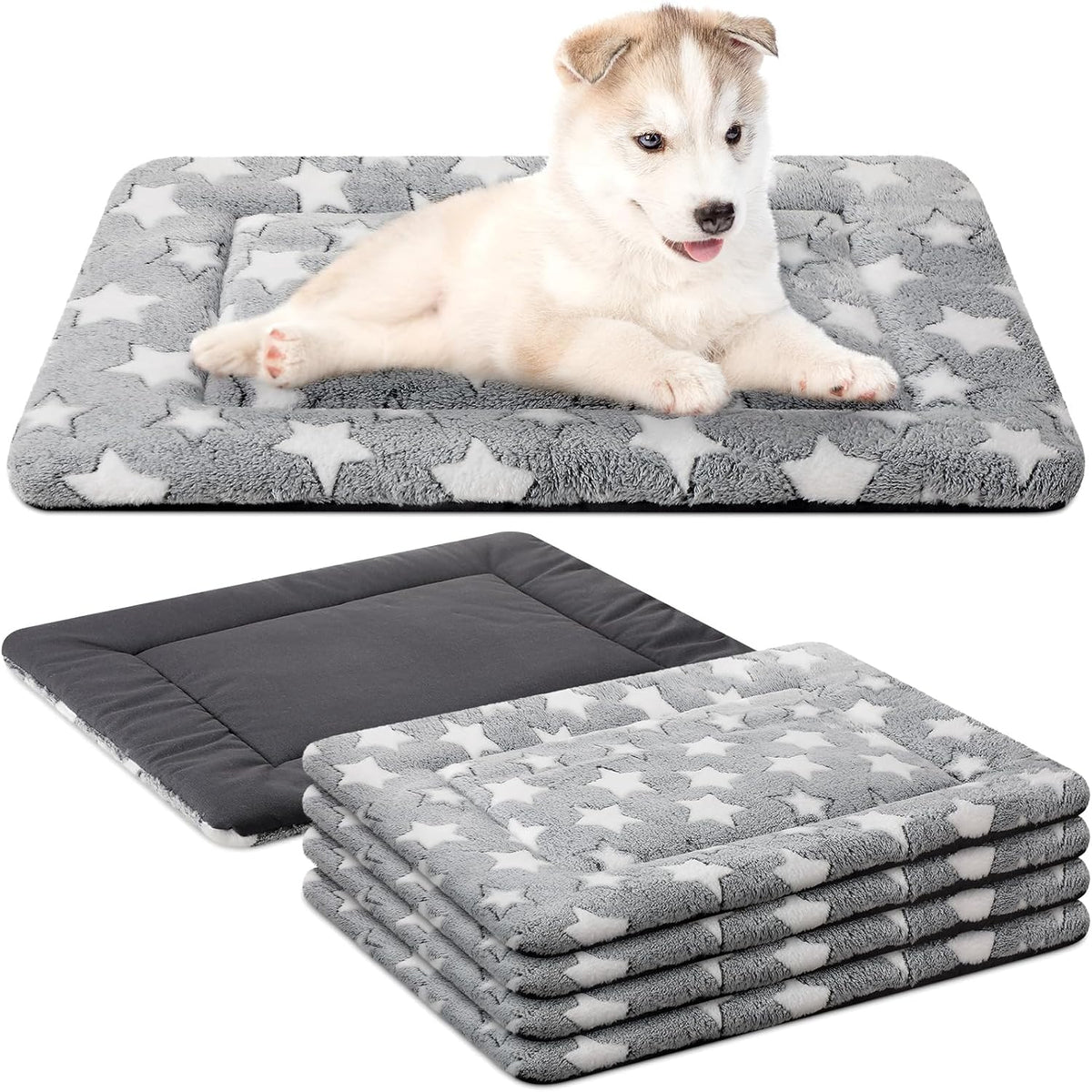 VitalCozy 4 Pcs Dog Crate Pads Soft Warm.18 x 24 x 1.6 Inch.Star.Gray