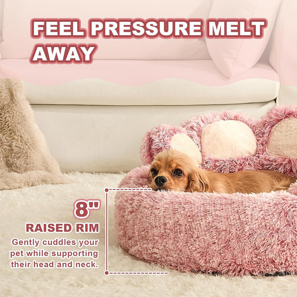 Jiupety Paw Shape Calming Pet Bed. Plush Faux Fur Donut Bed for Dogs & Cats