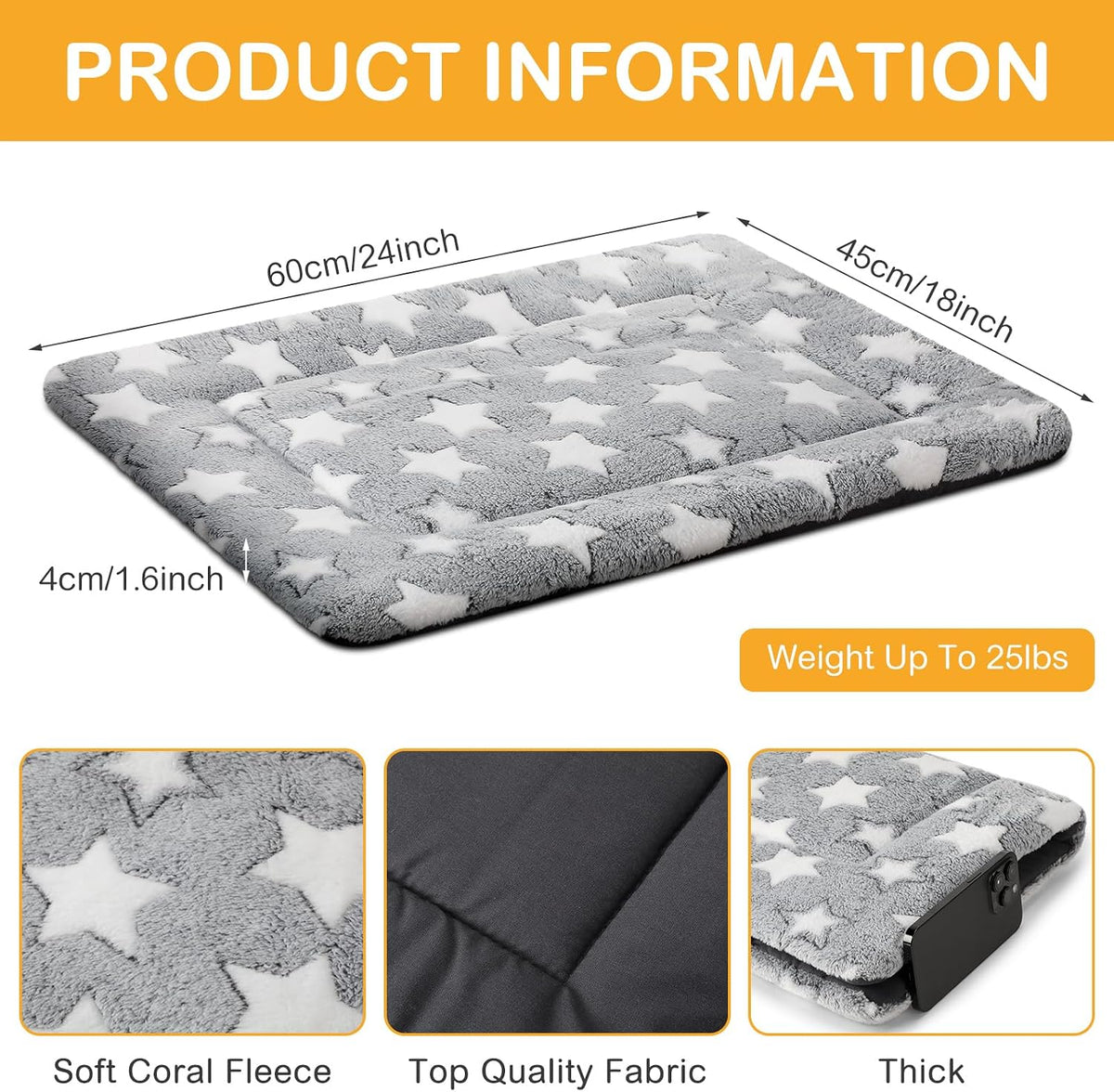 VitalCozy 4 Pcs Dog Crate Pads Soft Warm.18 x 24 x 1.6 Inch.Star.Gray