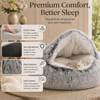 ShinHye Cat Bed Round Plush Fluffy Hooded Cat Bed Cave