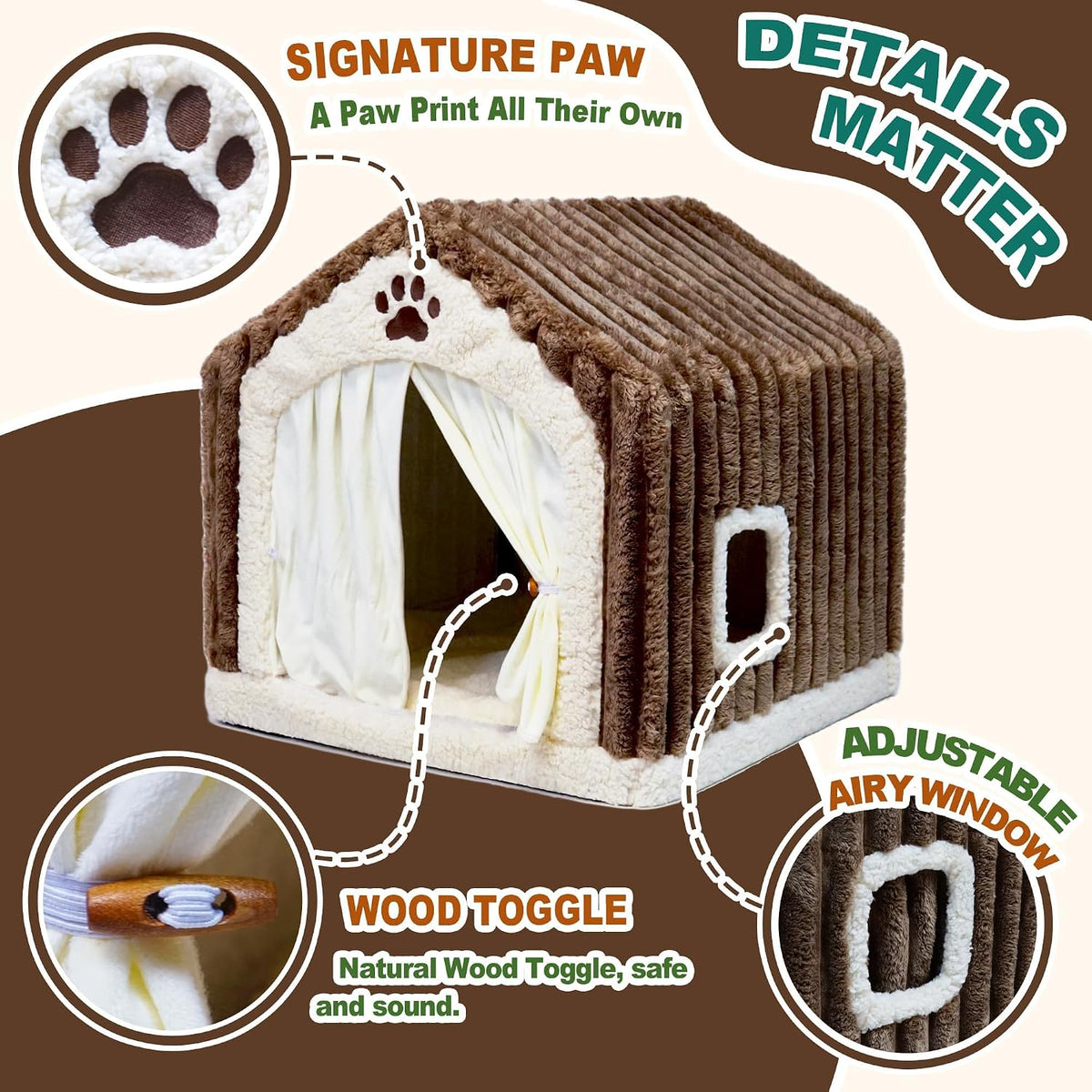 Pelemee Luxury Dog House Indoor. Warm Double-Layer Dog Cave Bed
