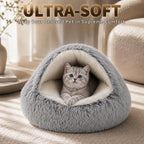 ShinHye Cat Bed Round Plush Fluffy Hooded Cat Bed Cave